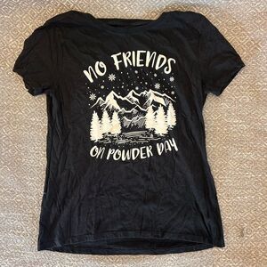 No Friends on a Powder Day Ski Charcoal Cotton Tee